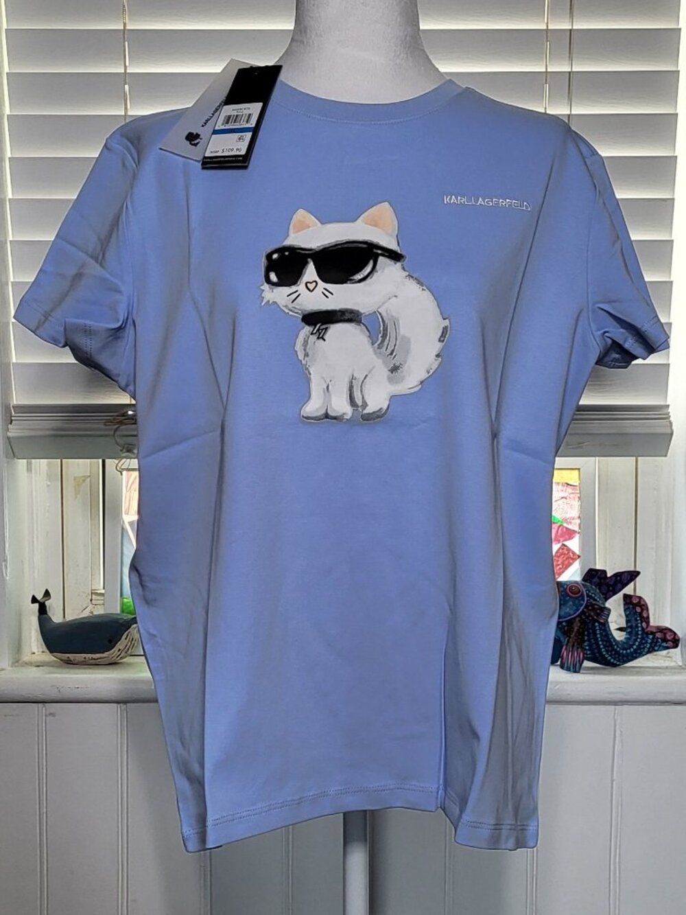 NWT Karl Lagerfeld Paris Ikon Choupette Graphic T-Shirt Blue [XL]